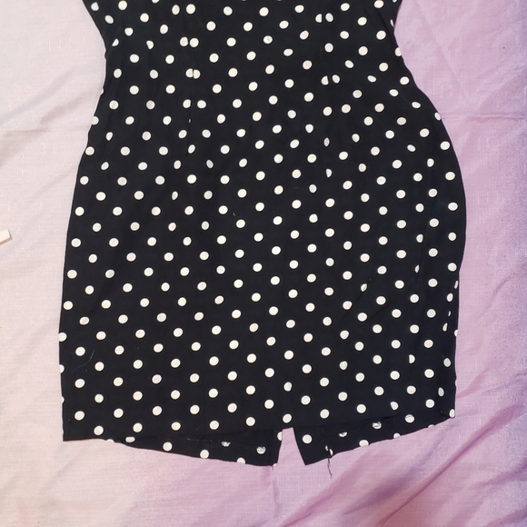 Retro Vintage Black & White Polka Dot Mini Dress - Picture 4 of 6